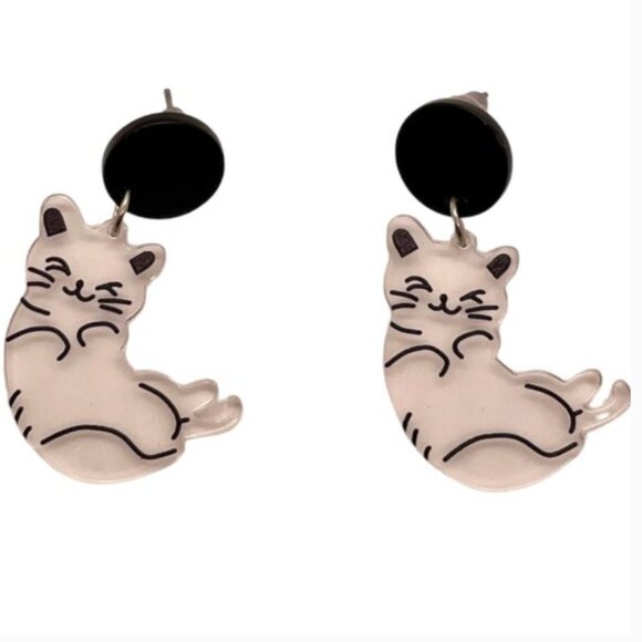 ⭐️❤️ FREE Cat Kitten Clear Chic Glam Animal Cute Girly Modern Hip Drop Earrings - Picture 9 of 9
